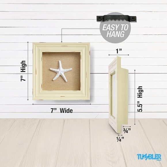 NEW Set of 3 Shell Shabby Chic Shadow Boxes- Creamy Off White Frame 7" x 7" - Picture 6 of 8